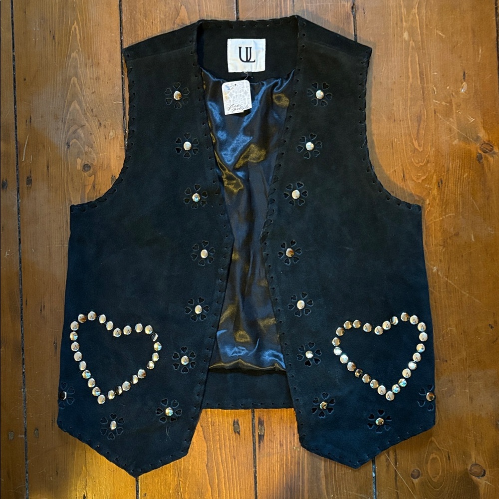 Free People Black Embellished Vest with Heart Design